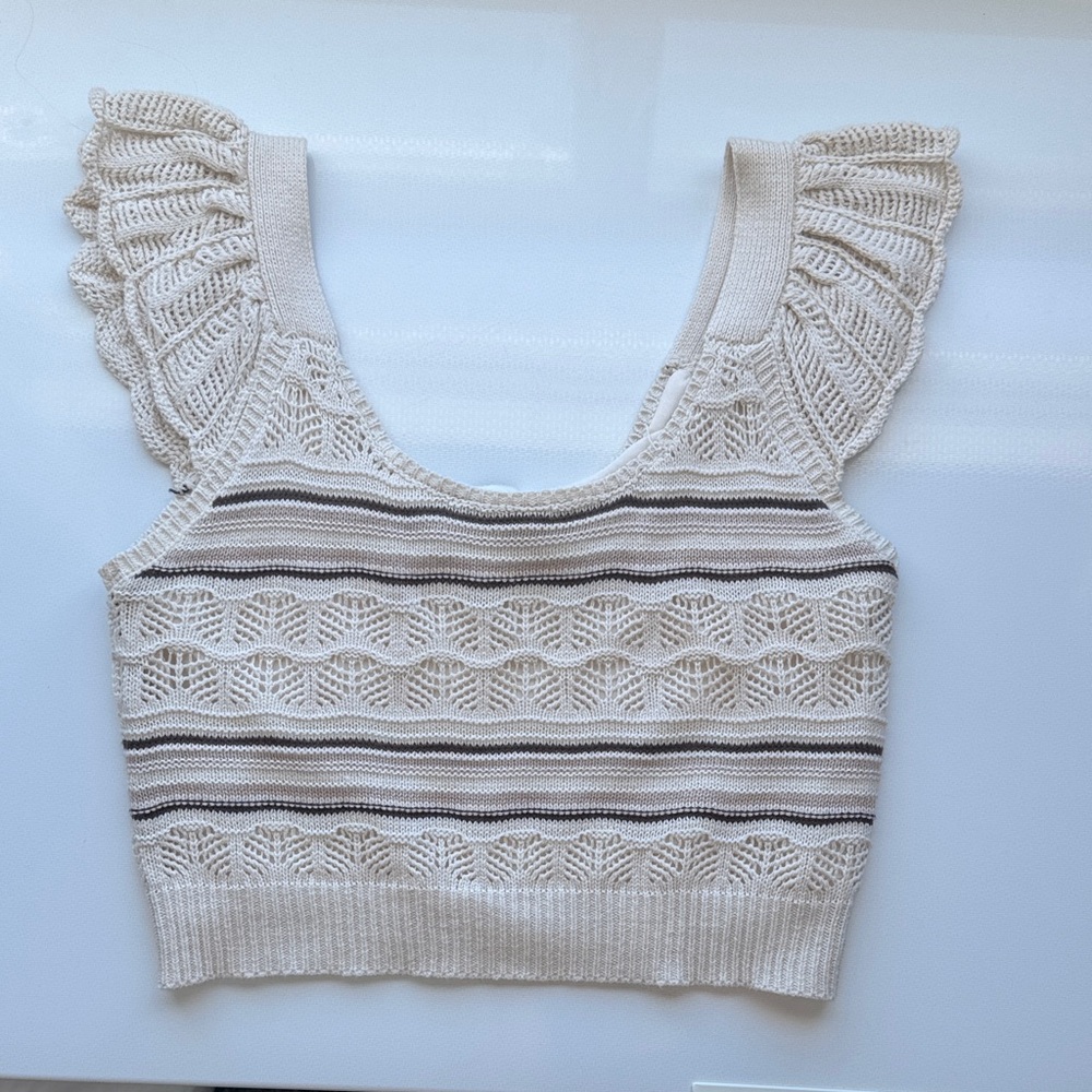 Cream Striped Crochet Maxi Skirt